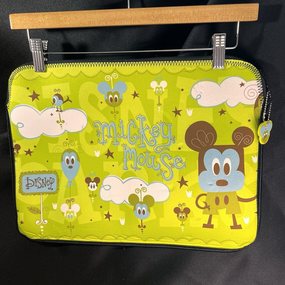 Disney Laptop Sleeve Unisex Medium Green Excellent Mickey Mouse Reversible Tech